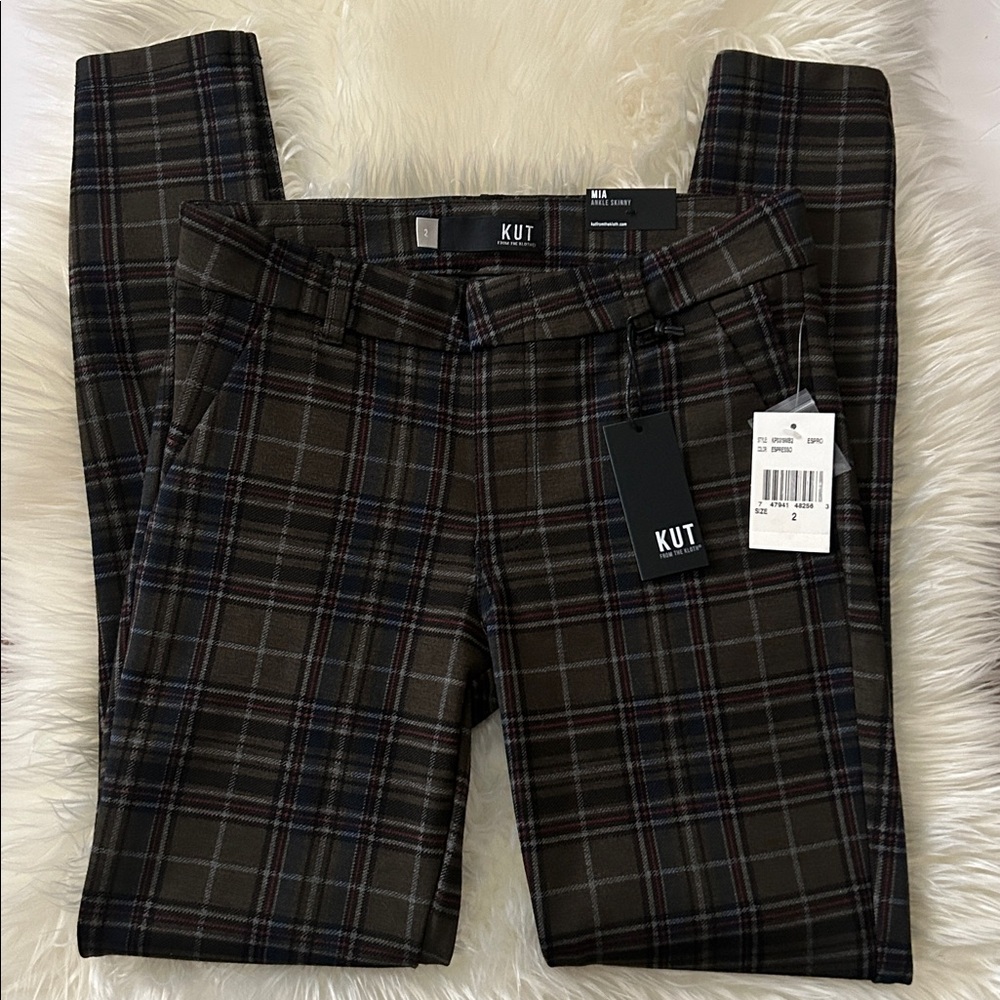 New! Kut from the Kloth Mia High-Rise Skinny Ankle Plaid Ponte Pants - Picture 3 of 10